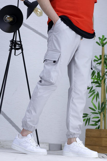 Erkek Jogger Kargo Cepli Paraşüt Pantalon (DAR KESİM) - Gri