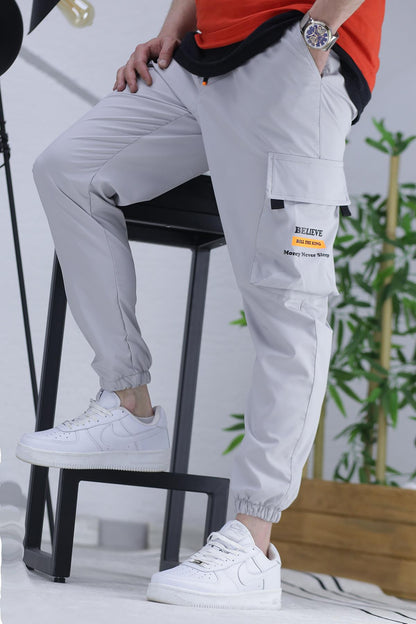 Erkek Jogger Kargo Cepli Paraşüt Pantalon (DAR KESİM) - Gri