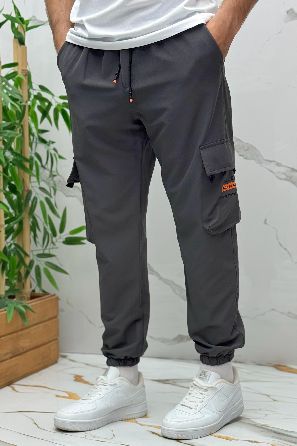 Erkek Jogger Kargo Cepli Paraşüt Pantalon (DAR KESİM) - Antrasit