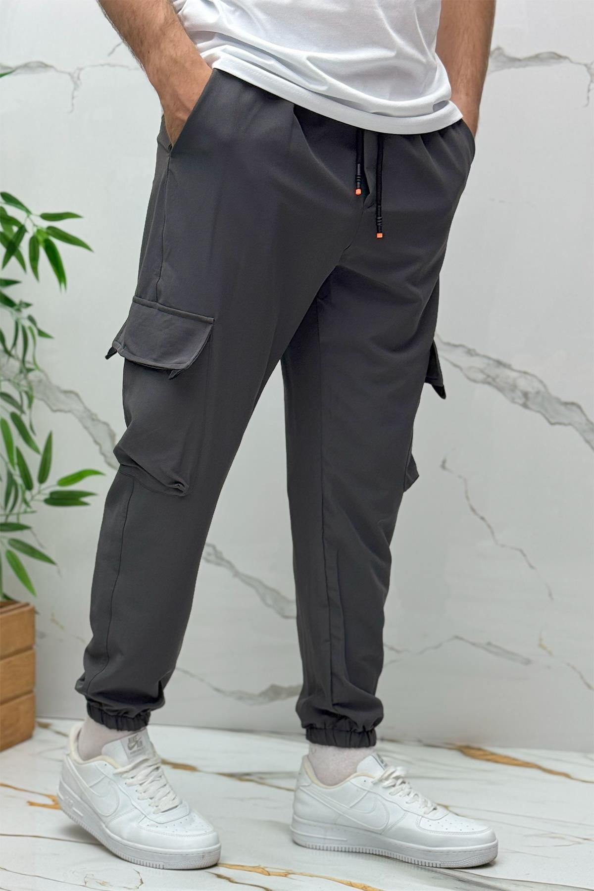 Erkek Jogger Kargo Cepli Paraşüt Pantalon (DAR KESİM) - Antrasit