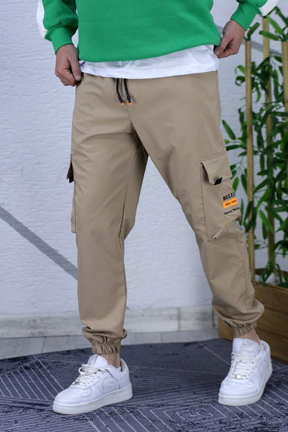 Erkek Jogger Kargo Cepli Paraşüt Pantalon (DAR KESİM) - Sütlü Kahve