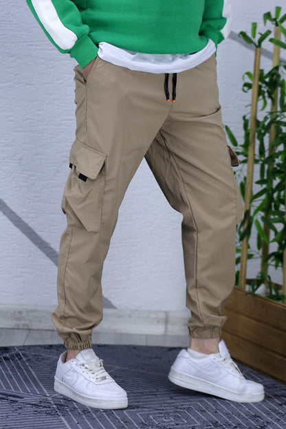 Erkek Jogger Kargo Cepli Paraşüt Pantalon (DAR KESİM) - Sütlü Kahve