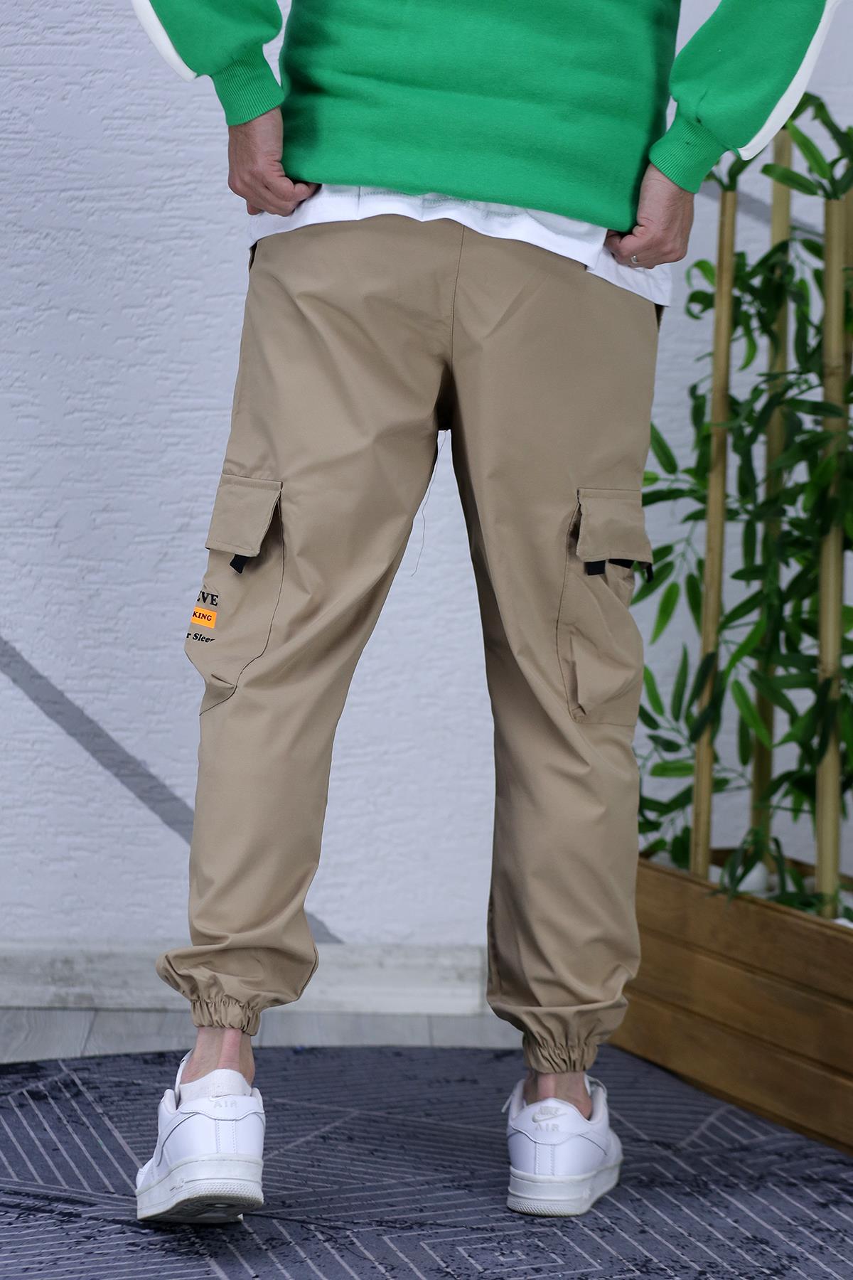 Erkek Jogger Kargo Cepli Paraşüt Pantalon (DAR KESİM) - Sütlü Kahve