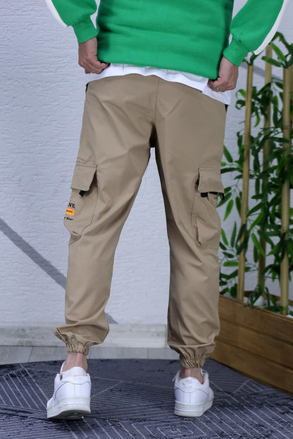 Erkek Jogger Kargo Cepli Paraşüt Pantalon (DAR KESİM) - Sütlü Kahve