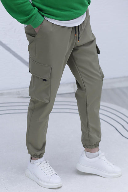 Erkek Jogger Kargo Cepli Paraşüt Pantalon (DAR KESİM) - Haki Yeşil