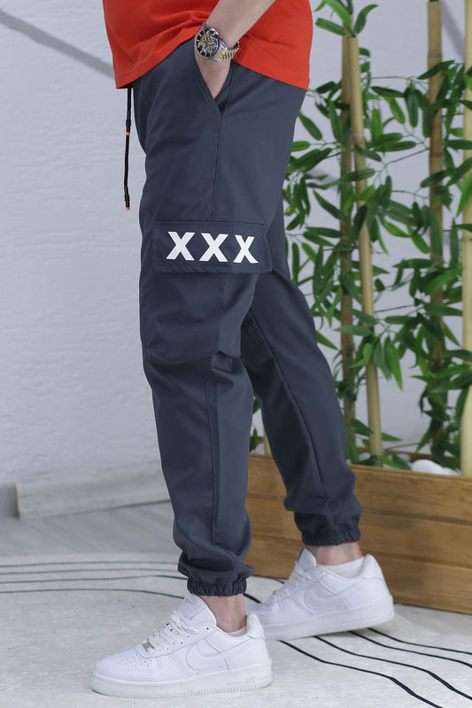 Erkek Jogger Paçası Lastikli Kargo Pantalon Xxx (DAR KESİM) - Füme