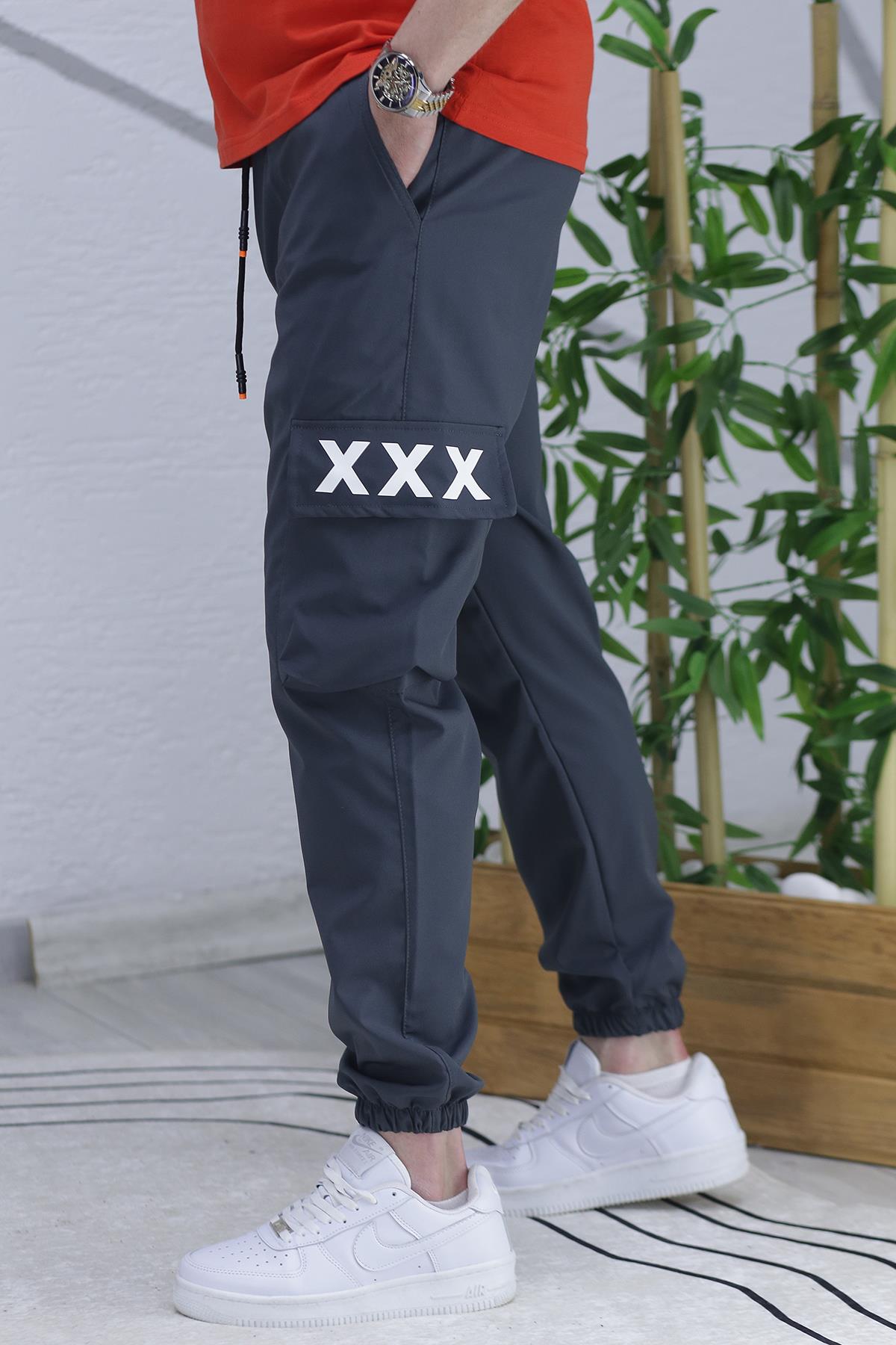 Erkek Jogger Paçası Lastikli Kargo Pantalon Xxx (DAR KESİM) - Füme