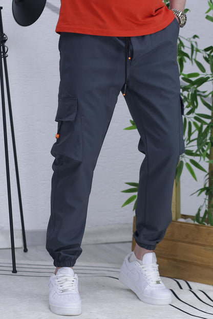 Erkek Jogger Paçası Lastikli Kargo Pantalon Xxx (DAR KESİM) - Füme