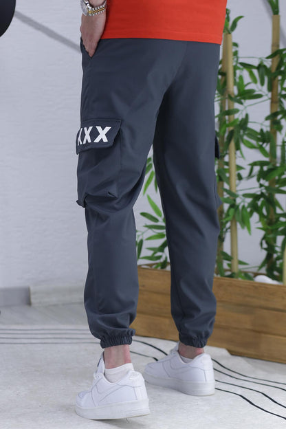 Erkek Jogger Paçası Lastikli Kargo Pantalon Xxx (DAR KESİM) - Füme