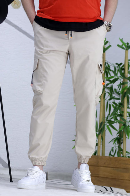 Erkek Jogger Paçası Lastikli Kargo Pantalon Xxx (DAR KESİM) - Bej