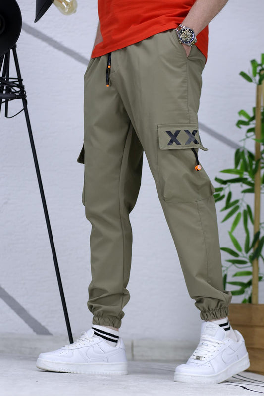 Erkek Jogger Paçası Lastikli Kargo Pantalon Xxx (DAR KESİM) - Haki Yeşil
