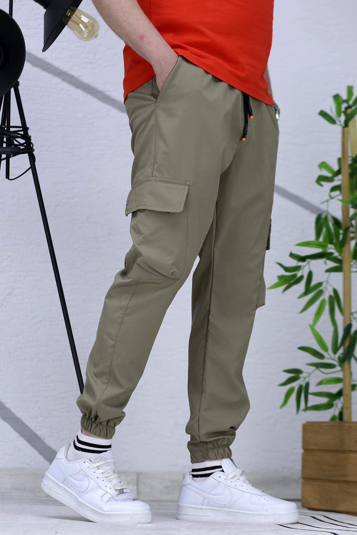 Erkek Jogger Paçası Lastikli Kargo Pantalon Xxx (DAR KESİM) - Haki Yeşil