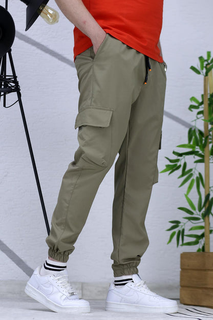 Erkek Jogger Paçası Lastikli Kargo Pantalon Xxx (DAR KESİM) - Haki Yeşil