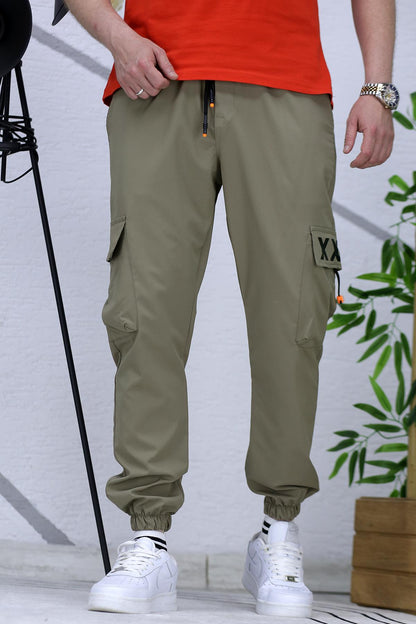 Erkek Jogger Paçası Lastikli Kargo Pantalon Xxx (DAR KESİM) - Haki Yeşil
