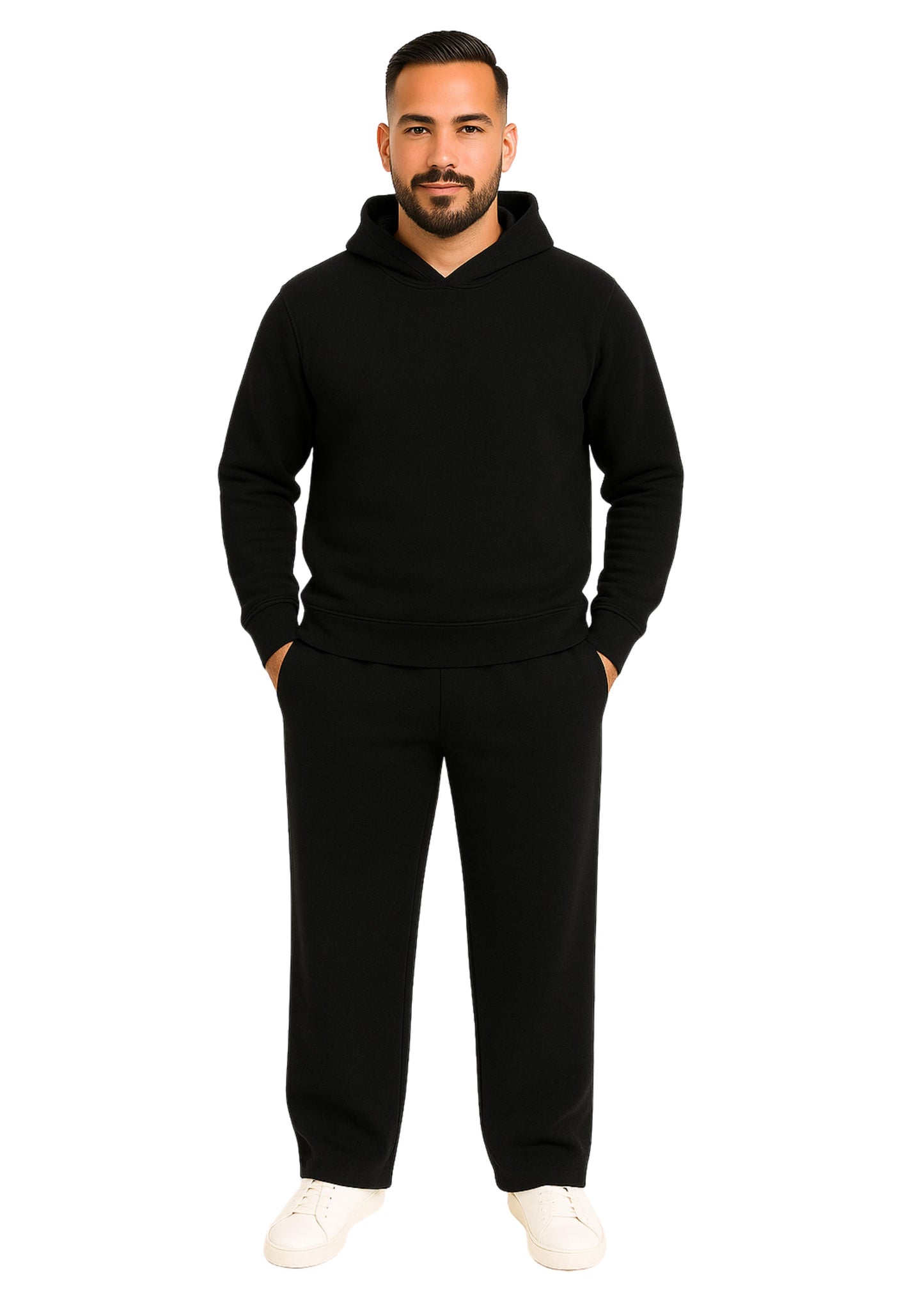 Erkek Kapşonlu 2 İplik Şardonlu Baggy Eşofman Takımı - Siyah