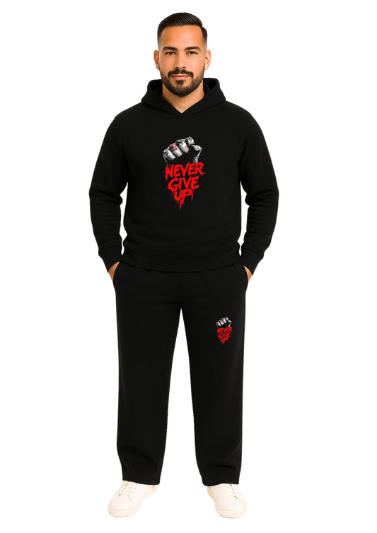 Erkek Kapşonlu 2 İplik Şardonlu Baggy Eşofman Takımı - Yeşil