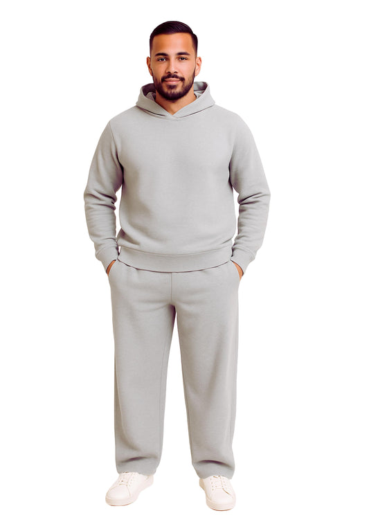 Erkek Kapşonlu 2 İplik Şardonlu Baggy Eşofman Takımı - Gümüş