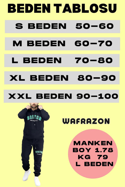 Erkek Kapşonlu 2 İplik Şardonlu Baggy Eşofman Takımı - Kırmızı