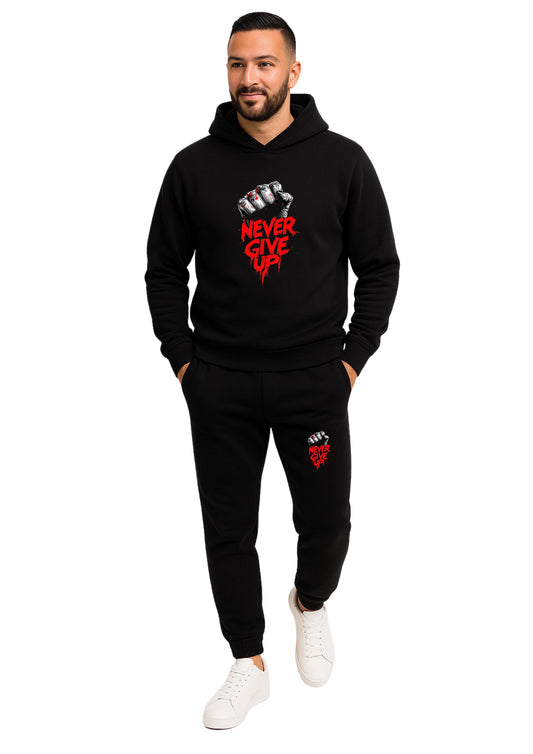 Erkek Kapşonlu 2 İplik Şardonlu  Paça Lastikli Eşofman Takımı - Yeşil