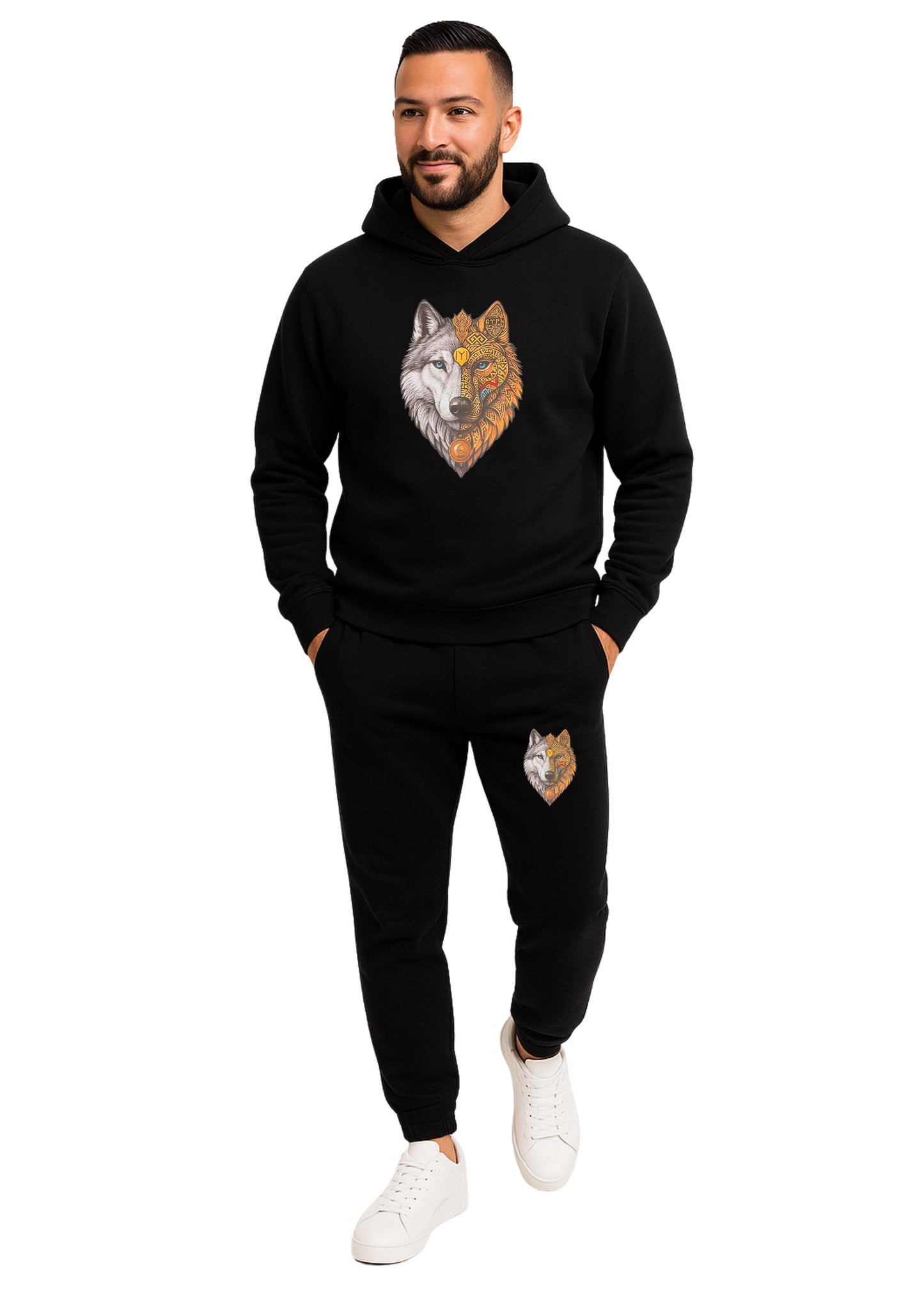 Erkek Kapşonlu 2 İplik Şardonlu  Paça Lastikli Eşofman Takımı - Lacivert