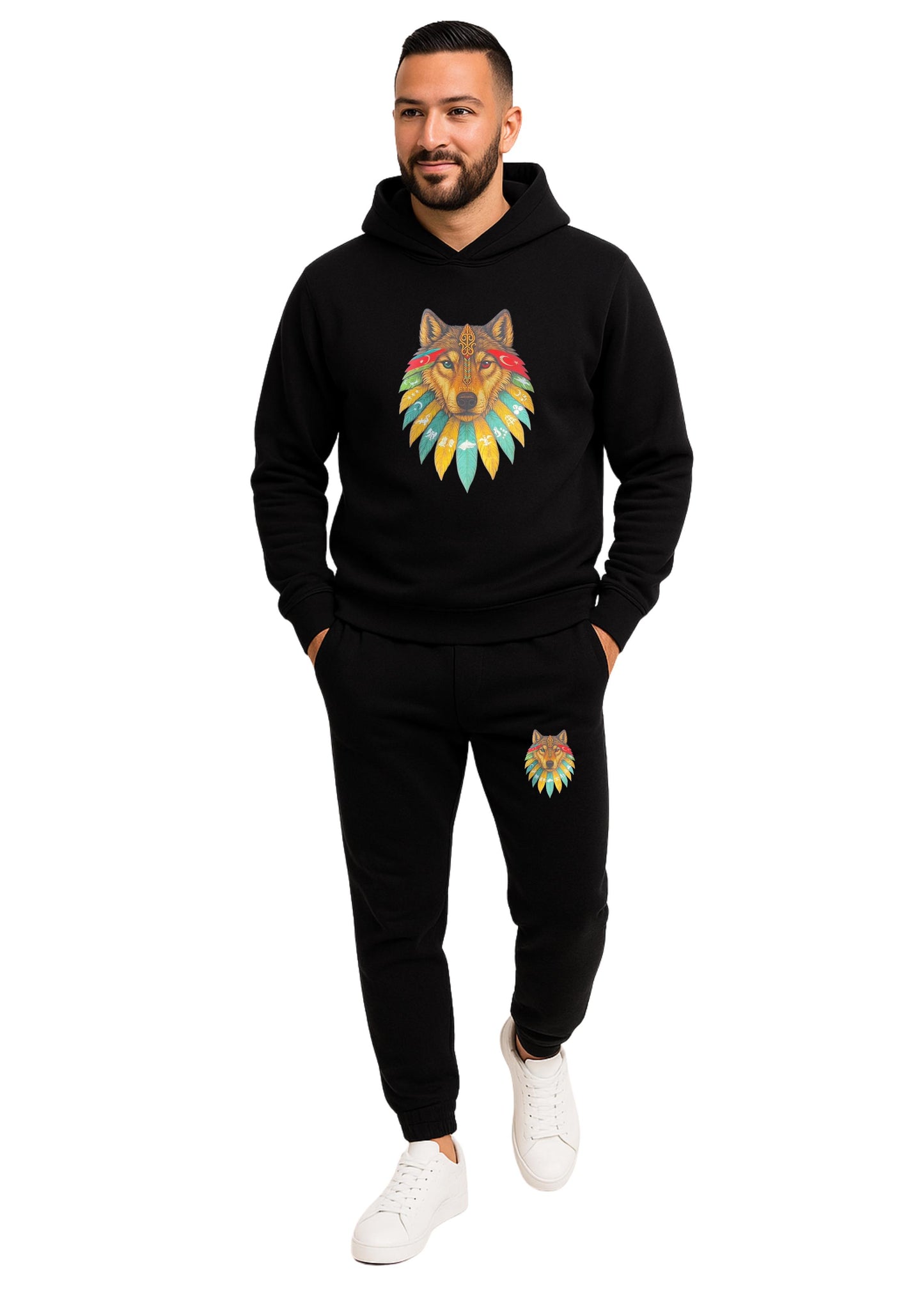 Erkek Kapşonlu 2 İplik Şardonlu  Paça Lastikli Eşofman Takımı - Gri