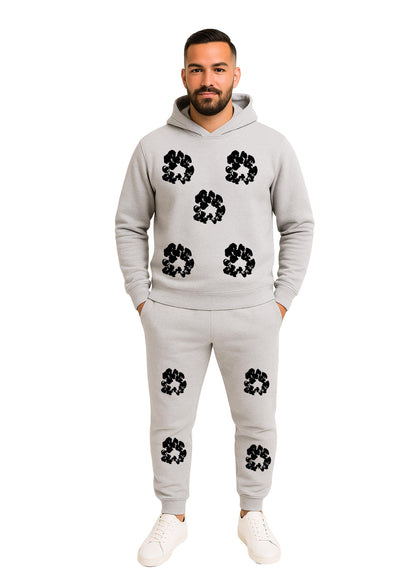 Erkek Kapşonlu 2 İplik Şardonlu  Paça Lastikli Eşofman Takımı - Sarı