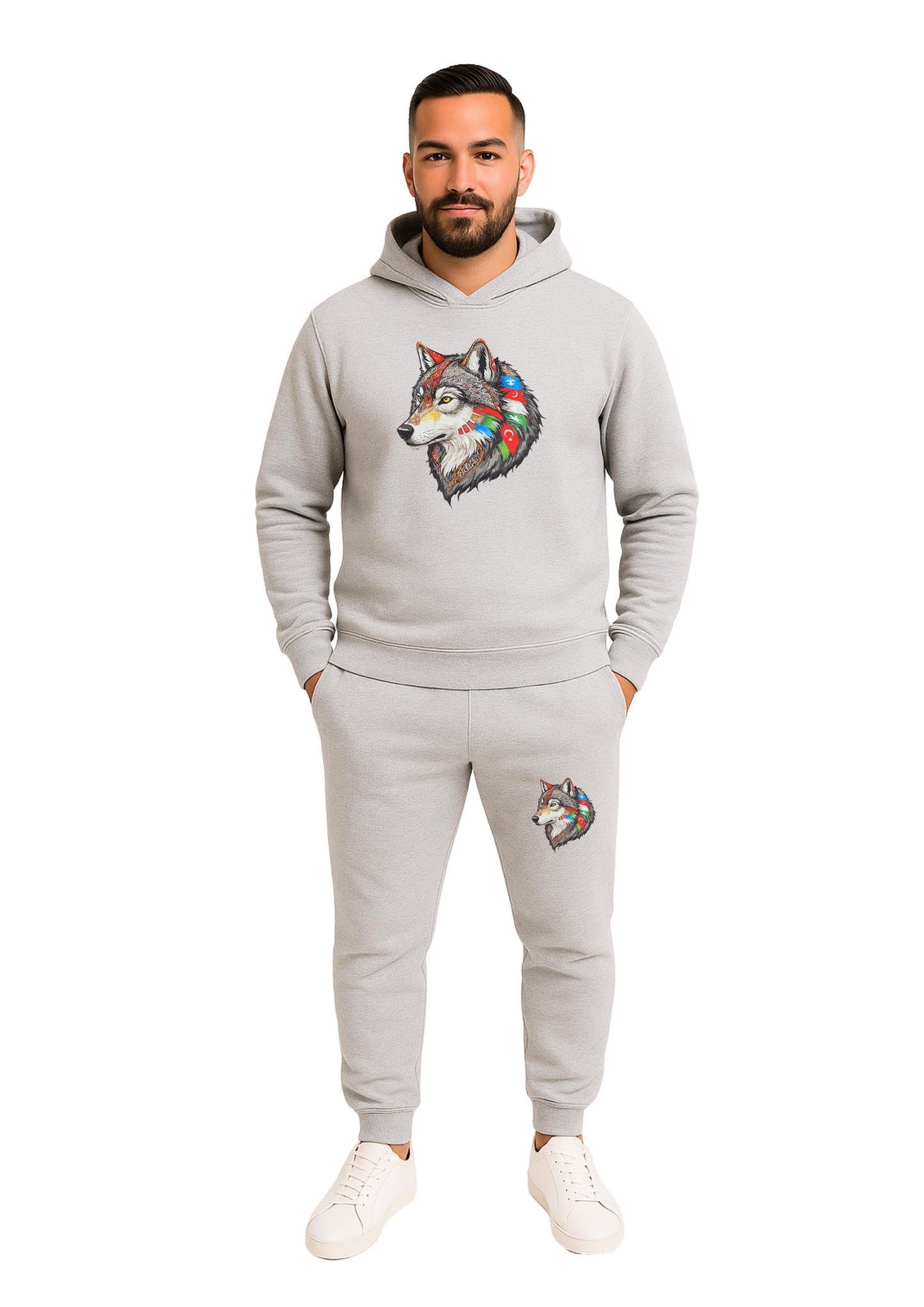 Erkek Kapşonlu 2 İplik Şardonlu  Paça Lastikli Eşofman Takımı - Koyu Gri