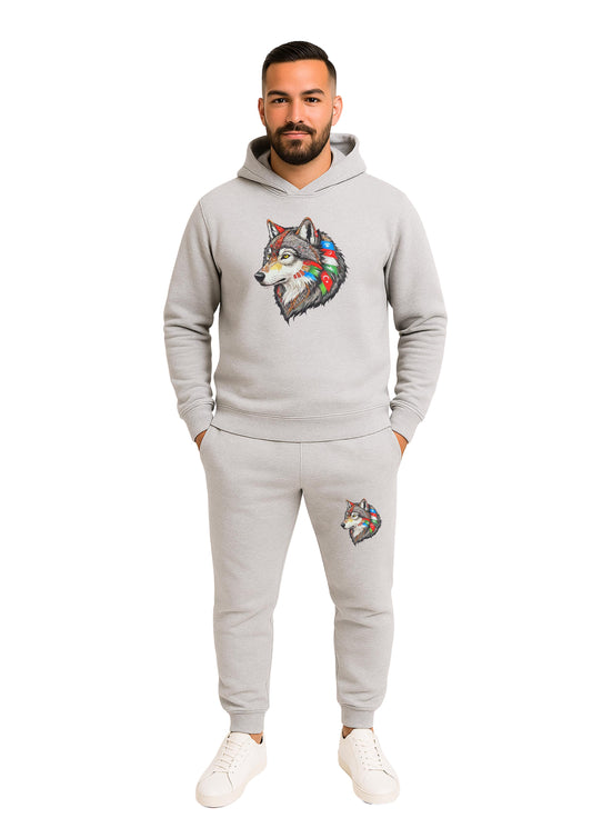 Erkek Kapşonlu 2 İplik Şardonlu  Paça Lastikli Eşofman Takımı - Koyu Gri