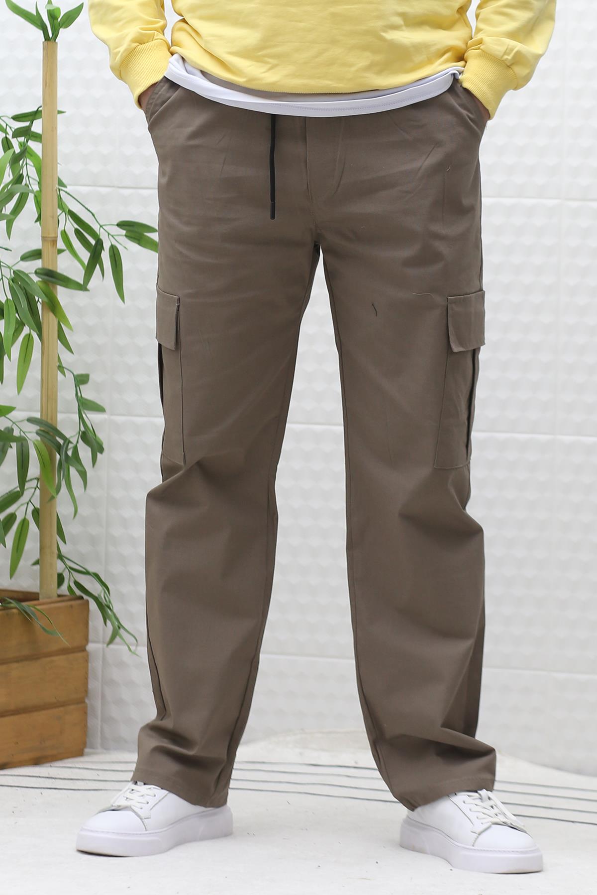 Erkek Kargo Cepli Baggy Gabardin Pantalon - Açık Kahve