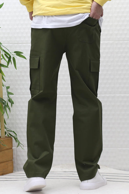 Erkek Kargo Cepli Baggy Gabardin Pantalon - Haki Yeşil