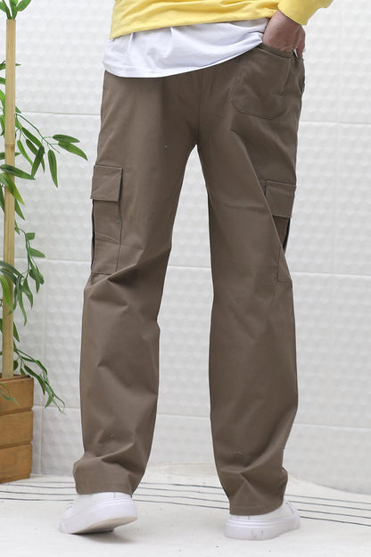Erkek Kargo Cepli Baggy Gabardin Pantalon - Açık Kahve