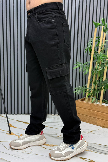 Erkek Kargo Cepli Baggy Kot Pantalon - Siyah