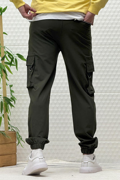 Erkek Kargo Cepli Fermuarlı Paraşüt Mevsimlik Jogger Pantolon - Haki Yeşil