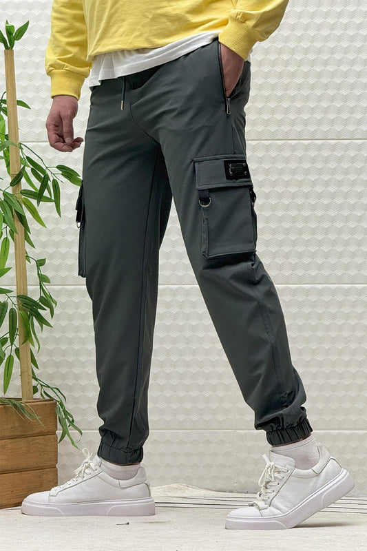 Erkek Kargo Cepli Fermuarlı Paraşüt Mevsimlik Jogger Pantolon - Antrasit