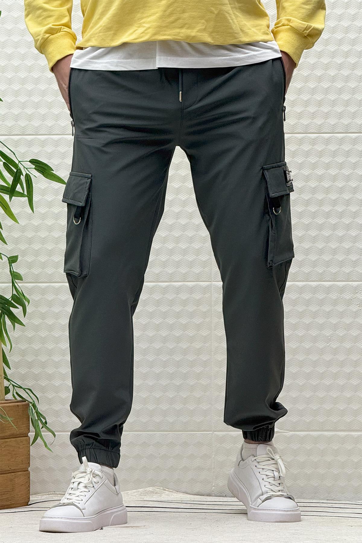 Erkek Kargo Cepli Fermuarlı Paraşüt Mevsimlik Jogger Pantolon - Antrasit