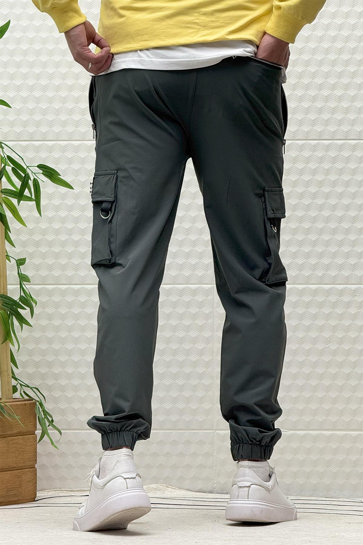 Erkek Kargo Cepli Fermuarlı Paraşüt Mevsimlik Jogger Pantolon - Antrasit