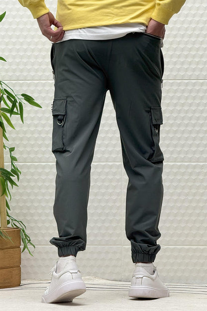 Erkek Kargo Cepli Fermuarlı Paraşüt Mevsimlik Jogger Pantolon - Antrasit