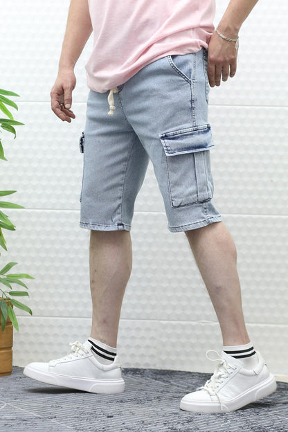 Erkek Kargo Cepli Kot Şort - Buz Mavi