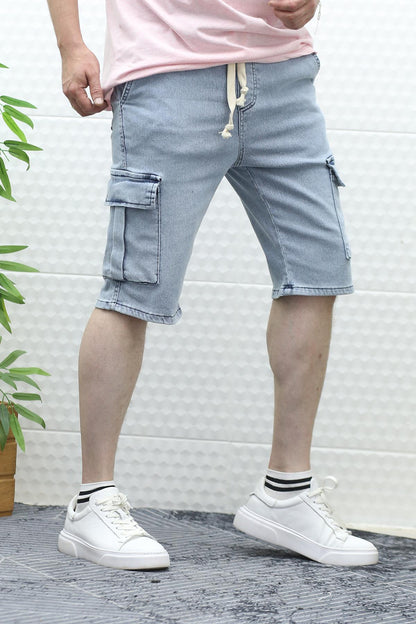 Erkek Kargo Cepli Kot Şort - Buz Mavi