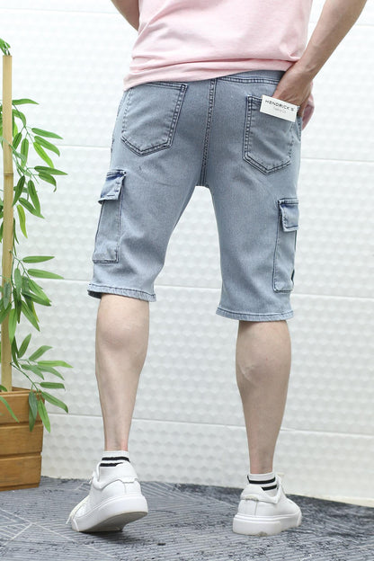 Erkek Kargo Cepli Kot Şort - Buz Mavi