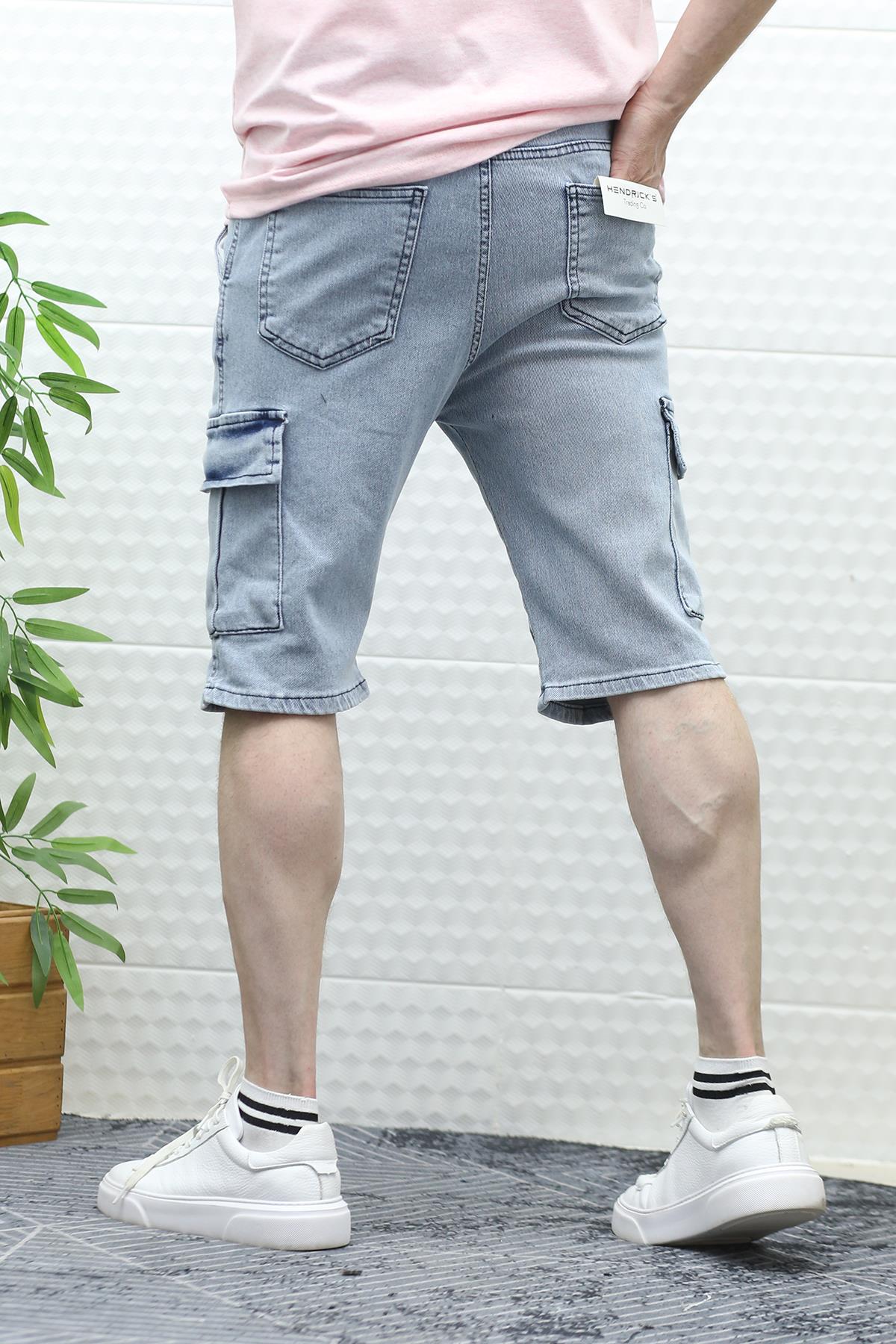 Erkek Kargo Cepli Kot Şort - Buz Mavi