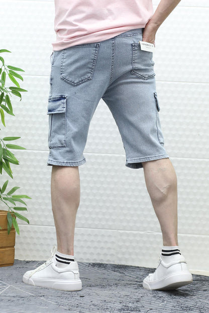 Erkek Kargo Cepli Kot Şort - Buz Mavi