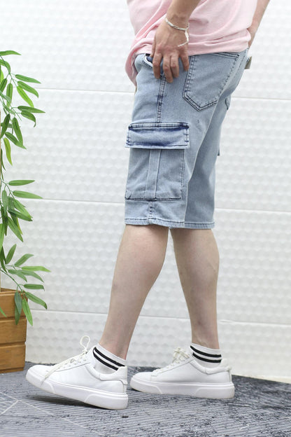 Erkek Kargo Cepli Kot Şort - Buz Mavi