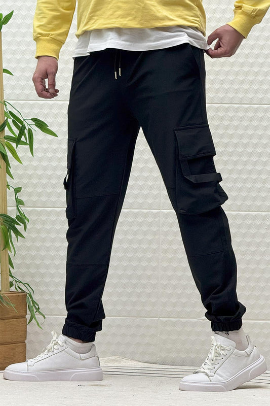 Erkek Kargo Cepli Mevsimlik Jogger Pantolon - Siyah