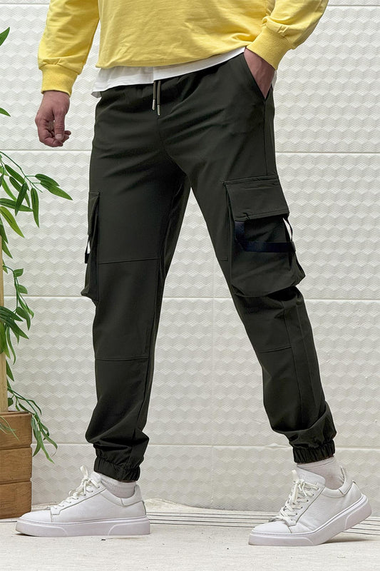 Erkek Kargo Cepli Mevsimlik Jogger Pantolon - Haki Yeşil