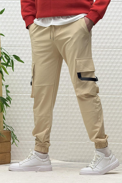 Erkek Kargo Cepli Mevsimlik Jogger Pantolon - Bej