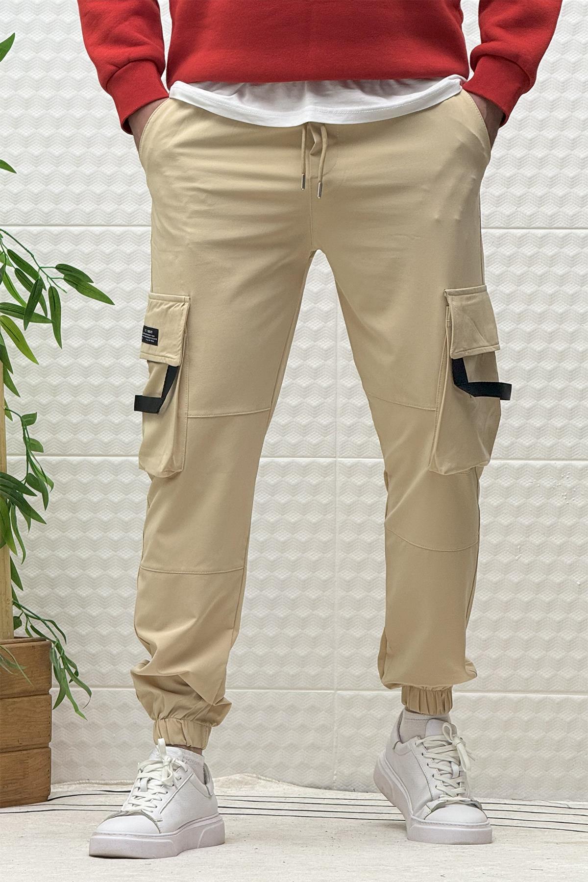 Erkek Kargo Cepli Mevsimlik Jogger Pantolon - Bej
