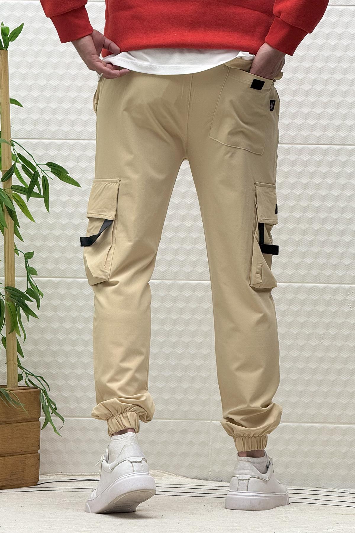 Erkek Kargo Cepli Mevsimlik Jogger Pantolon - Bej