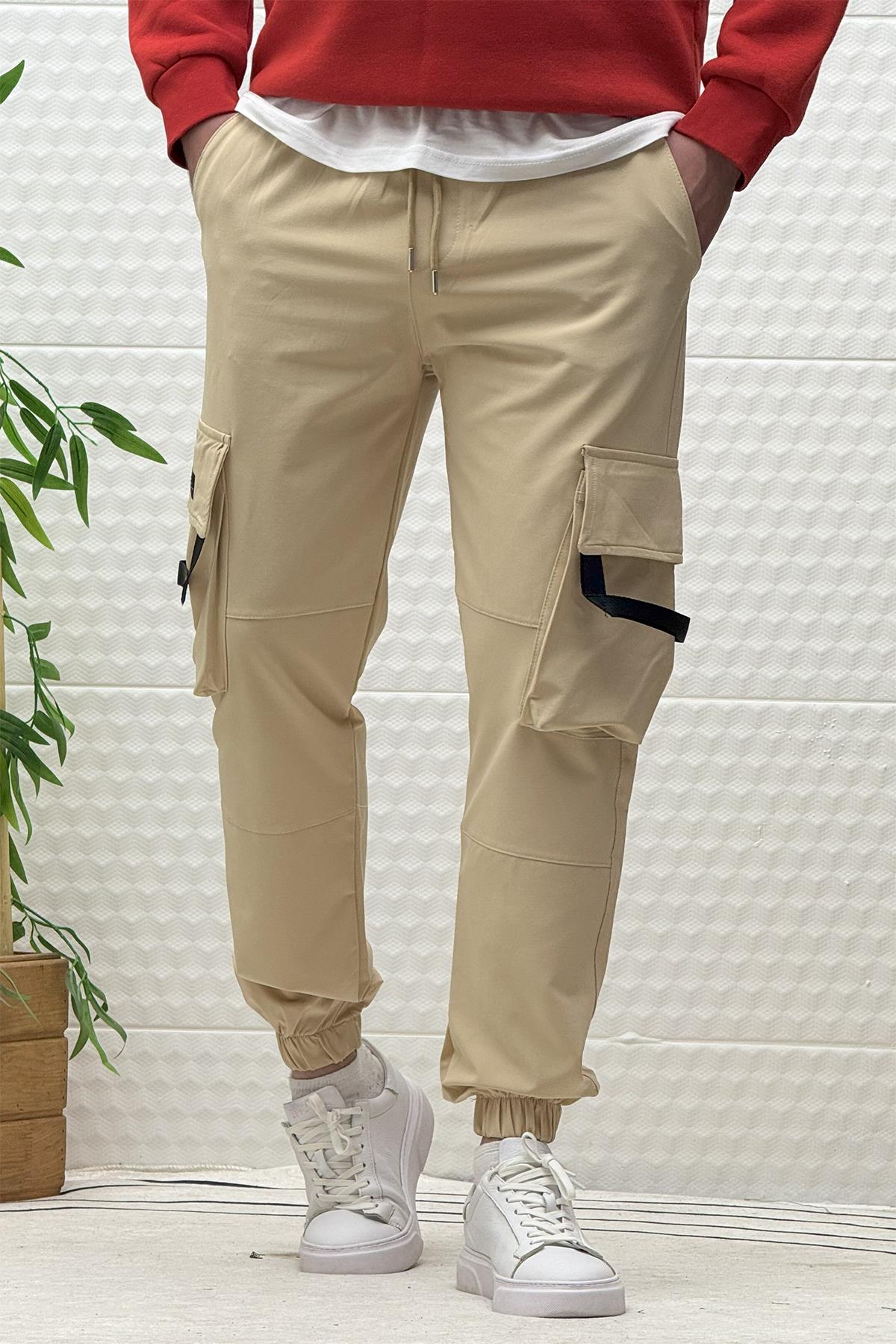 Erkek Kargo Cepli Mevsimlik Jogger Pantolon - Bej