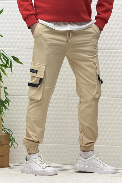 Erkek Kargo Cepli Mevsimlik Jogger Pantolon - Bej